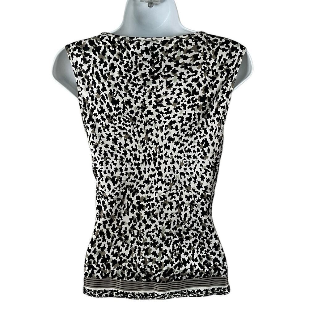 ALFANI Y2K Vintage Animal Print 100% Silk Blouse V-Neck Size 2 Tan/Back Retro - Picture 2 of 7